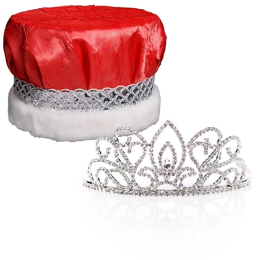 9817 Red Crushed Satin King Crown and Adela Queen Tiara Royalty Set, King